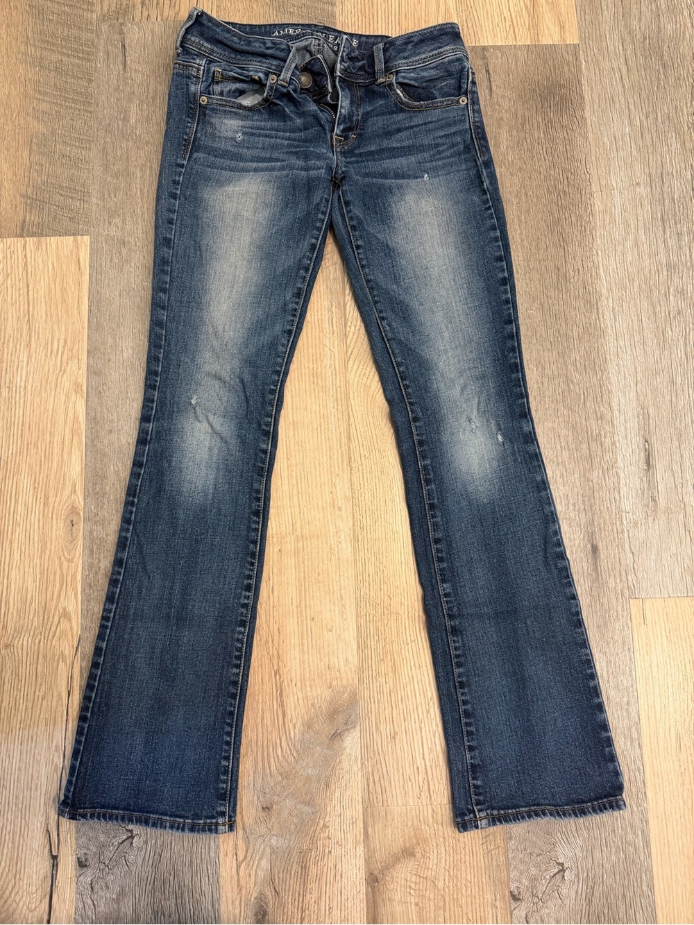 American Eagle Outfitters Kick Boot Stretch Dark Blue Bootcut Jeans with Fading